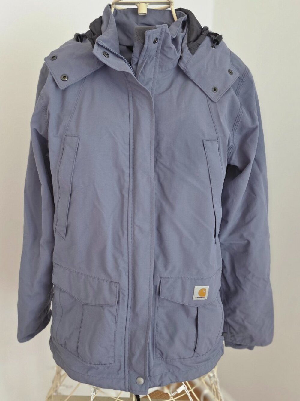 Carhartt Storm Defender Jacket Womens XS Gray Hooded Waterproof Thumbholes Coat